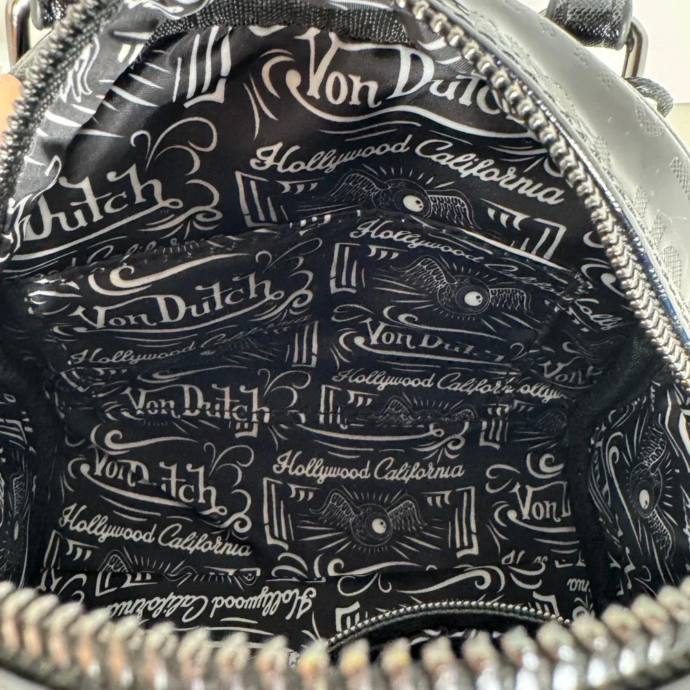 Von Dutch Mini Bowling Bag Black Onyx Reflective Holographic Y2K Satchel Handbag